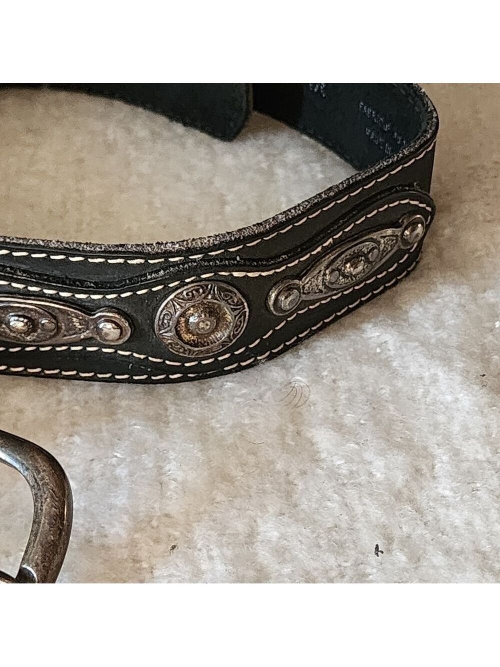 Western genuine leather belt color black with silver embellishments size large - Picture 2 of 7